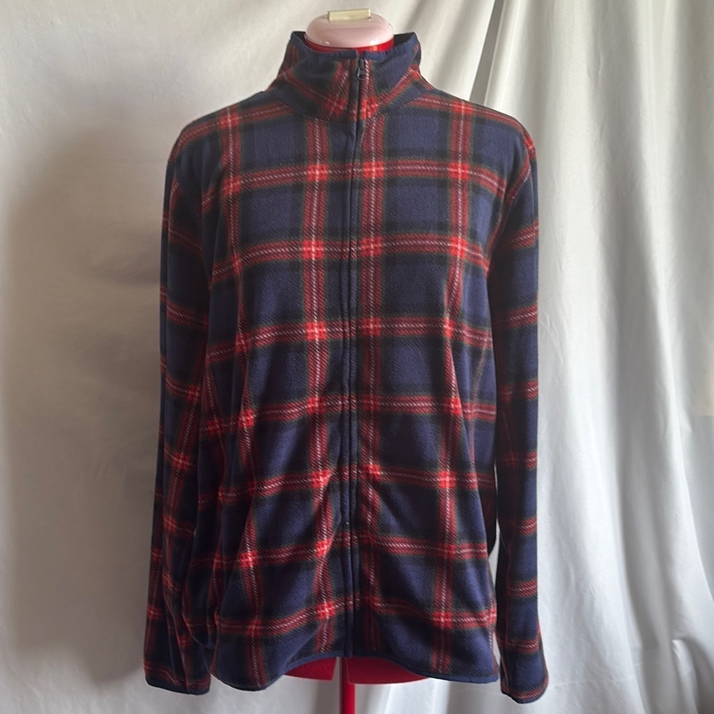 XL58 Joe Fresh Red and Navy Plaid Teddy Jacket